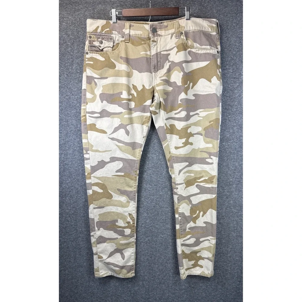 True Religion Ricky Pants Mens 42 Tan Camo Flap Straight Leg Military Preppy Hip